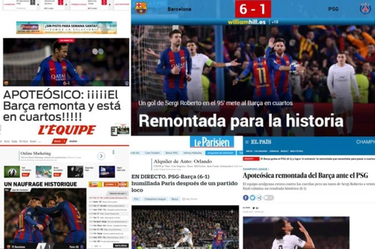 La prensa mundial se rinde al Barcelona: 'Proeza, apoteósico, grande el Barça'