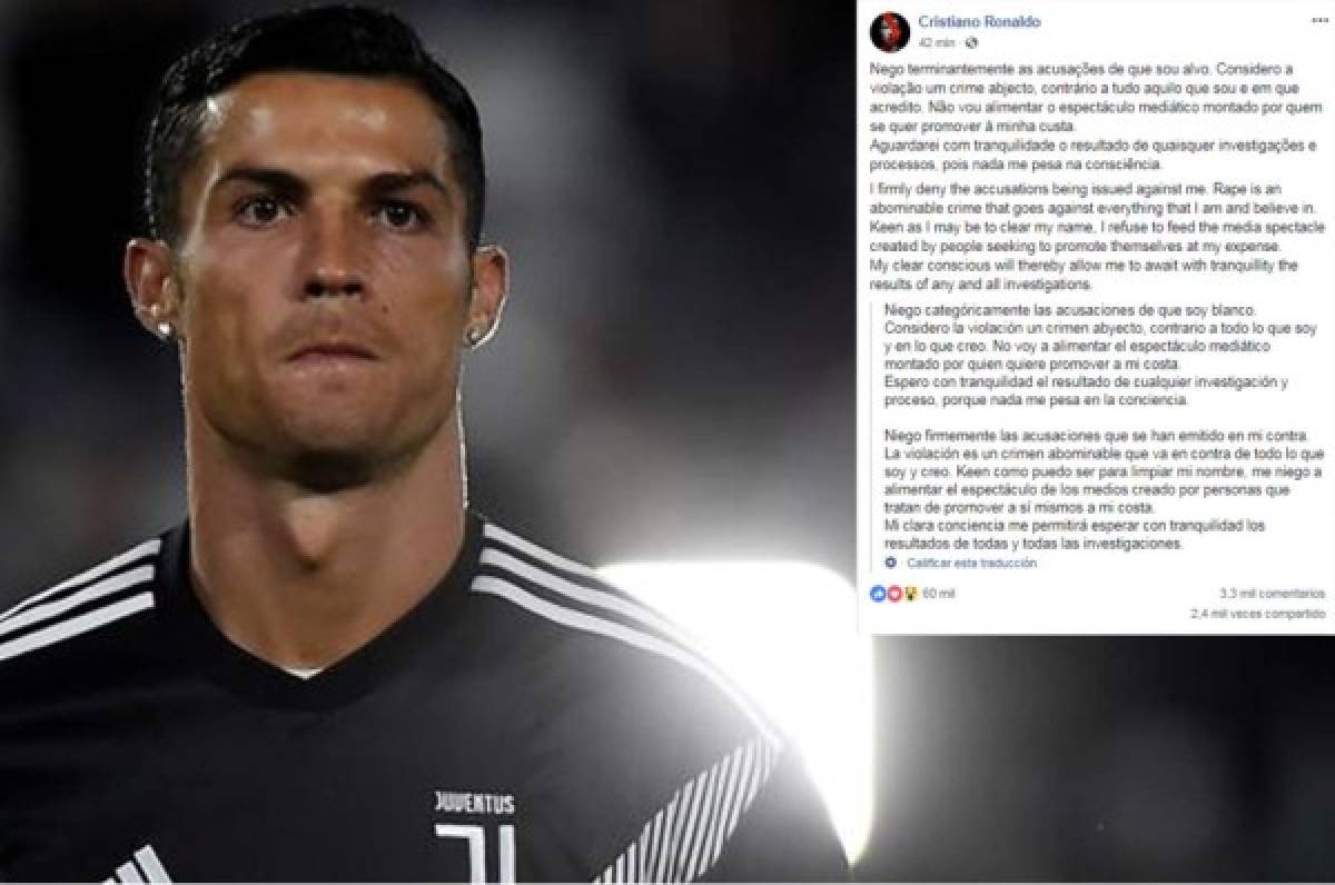Cristiano Ronaldo: 'La violación es un crimen abominable que va en contra de todo en lo que creo'