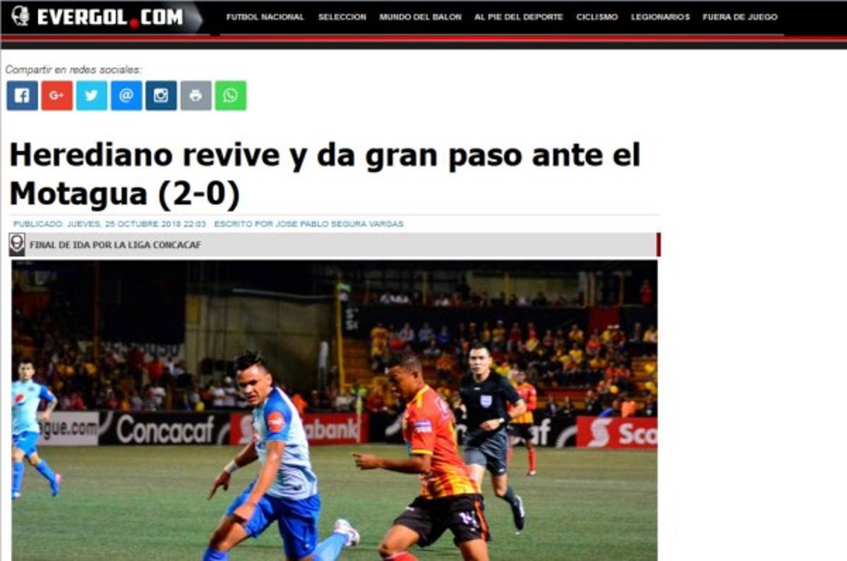 Prensa costarricense llama 'cadáver' al Motagua tras perder ante Herediano