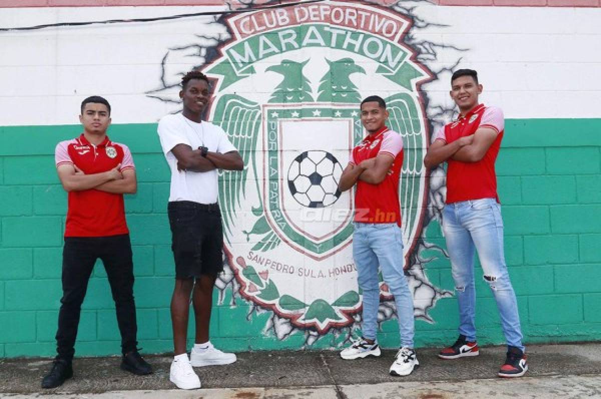 Los futbolistas canteranos de Marathón (de izquierda a derecha): Isaac Castillo, Bryan Castillo, José Aguilera y Luis Vega, vienen desde muy niños formando parte de los 'Panzas verdes'. Fotos DIEZ | Neptalí Romero