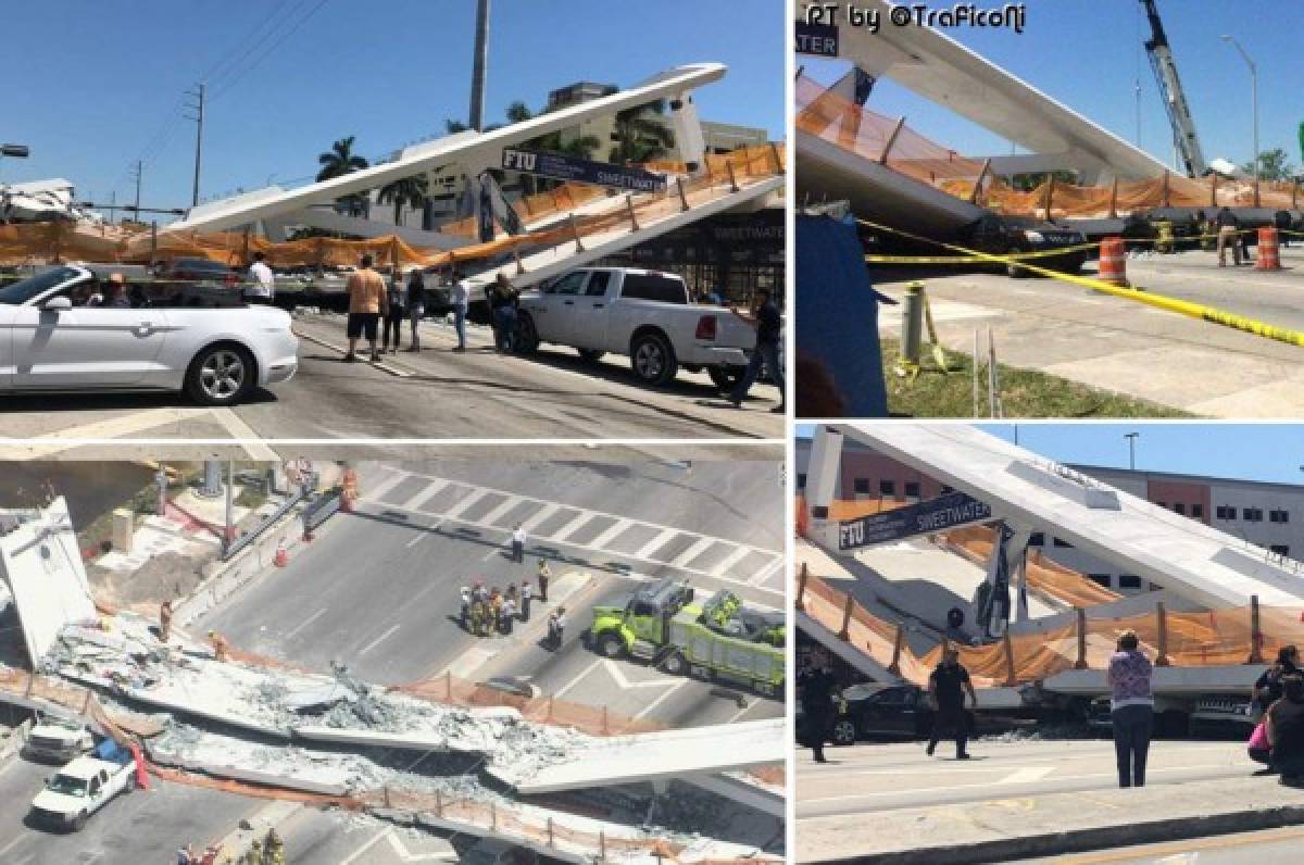 EN FOTOS: Puente peatonal en Miami se desploma días después de ser inaugurado