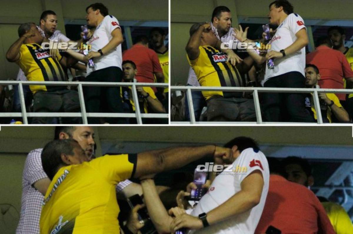 En fotos: Así fue la pelea entre aficionado del Olimpia y Real España en el palco