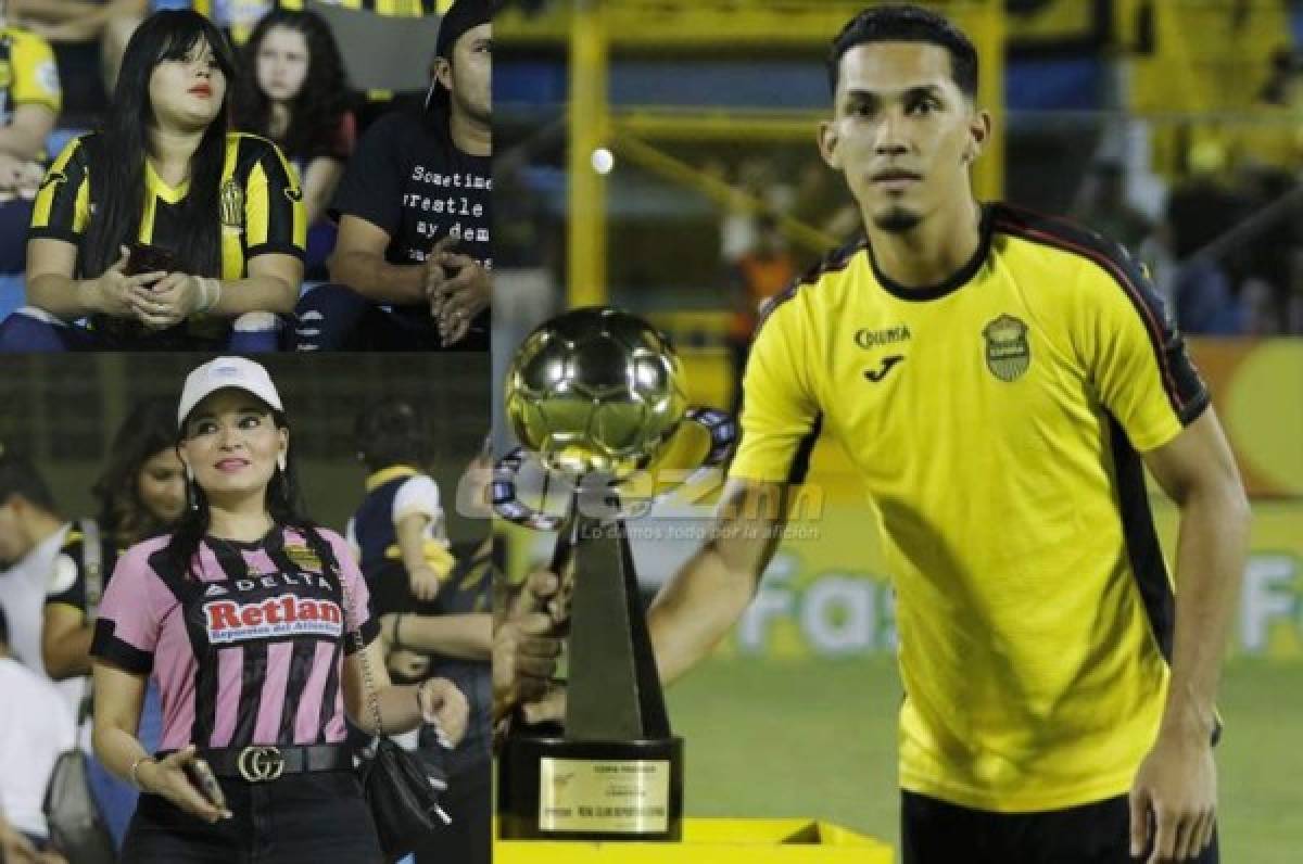 La Copa Premier Centroamericana, título que ganó al Olimpia y las bellas mujeres, adornan el estadio Morazán en la previa del partido. Fotos Neptalí Romero