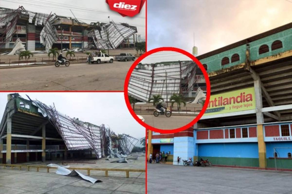 EN FOTOS: Tormenta deja destruido techo del estadio Juan Ramón Brevé