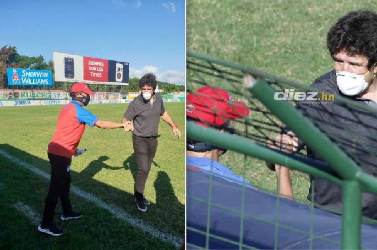 El saludo que se dieron Héctor Vargas y Pedro Troglio previo al Marathón-Olimpia