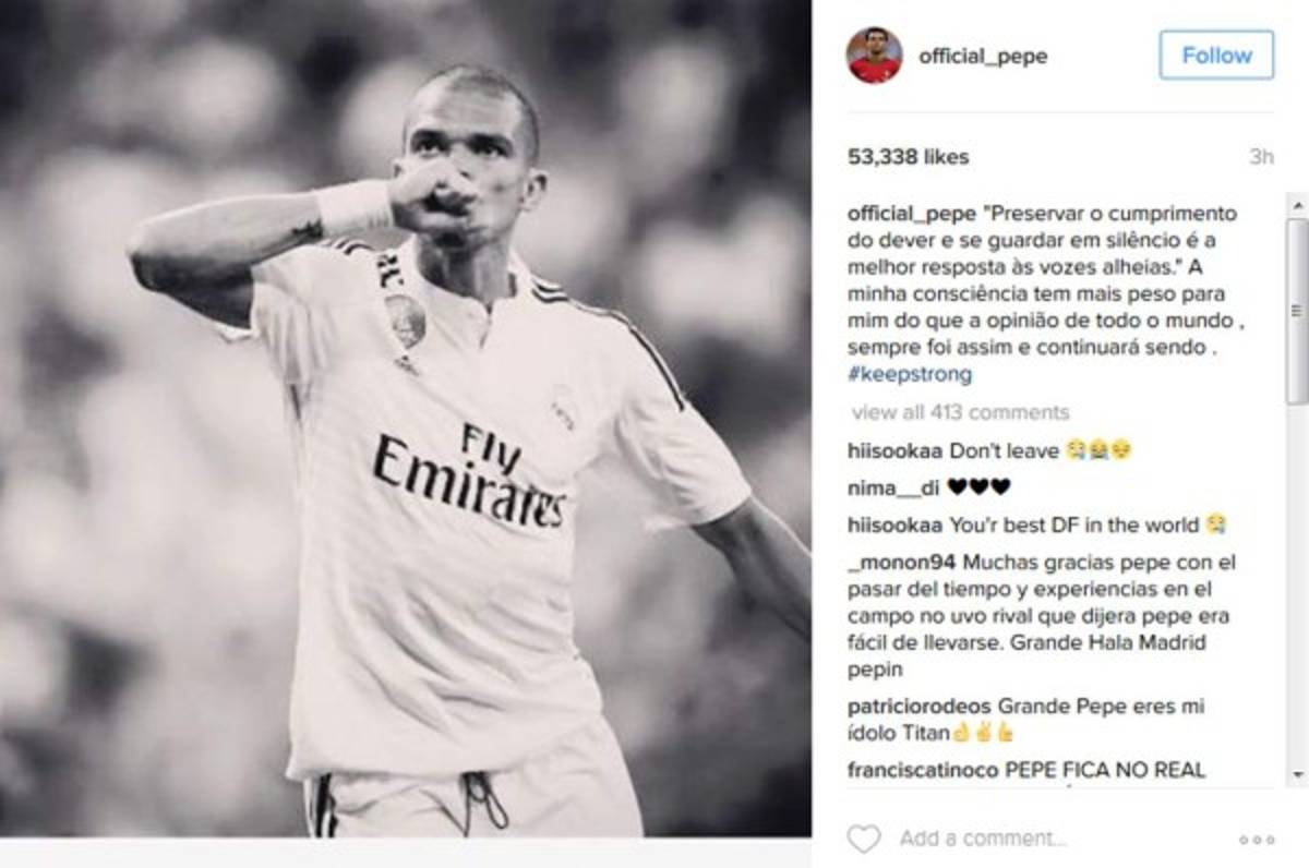 El inspirador mensaje de Pepe en sus redes sociales