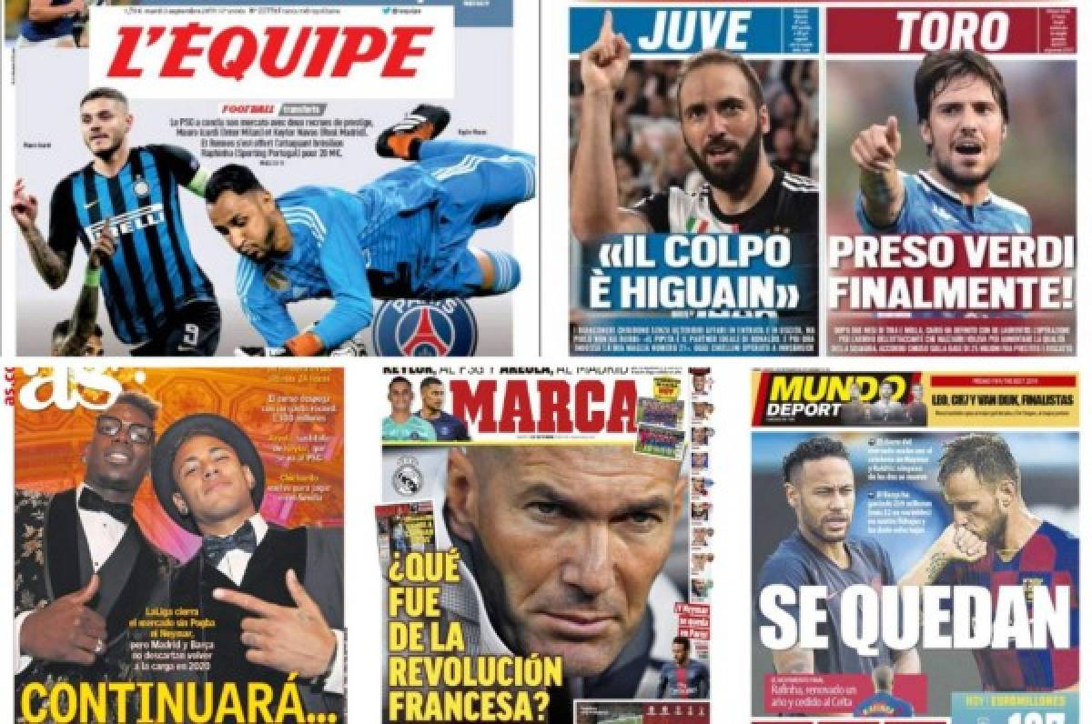 Keylor Navas y Neymar, protagonistas de las portadas en la prensa mundial tras el cierre del mercado de fichajes