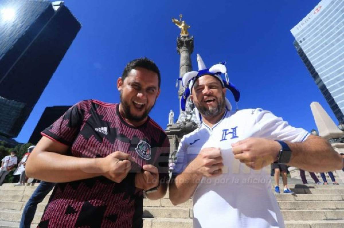 ¡Tomaron el Ángel de la Independencia! Hondureños decoran el centro del D.F. previo al choque ante México