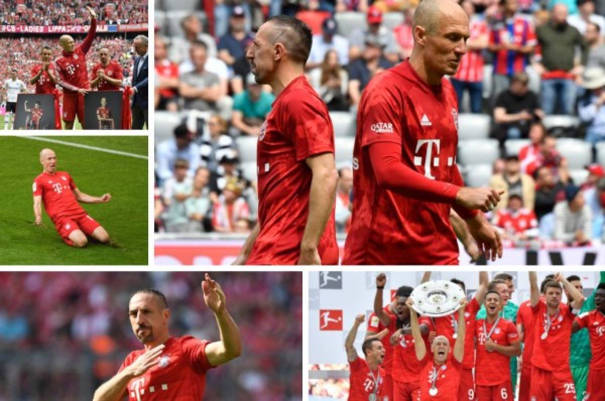 NO SE VIO EN TV: Ribéry celebra a lo CR7, el desliz de Robben y el gran mosaico del Bayern Munich en su despedida