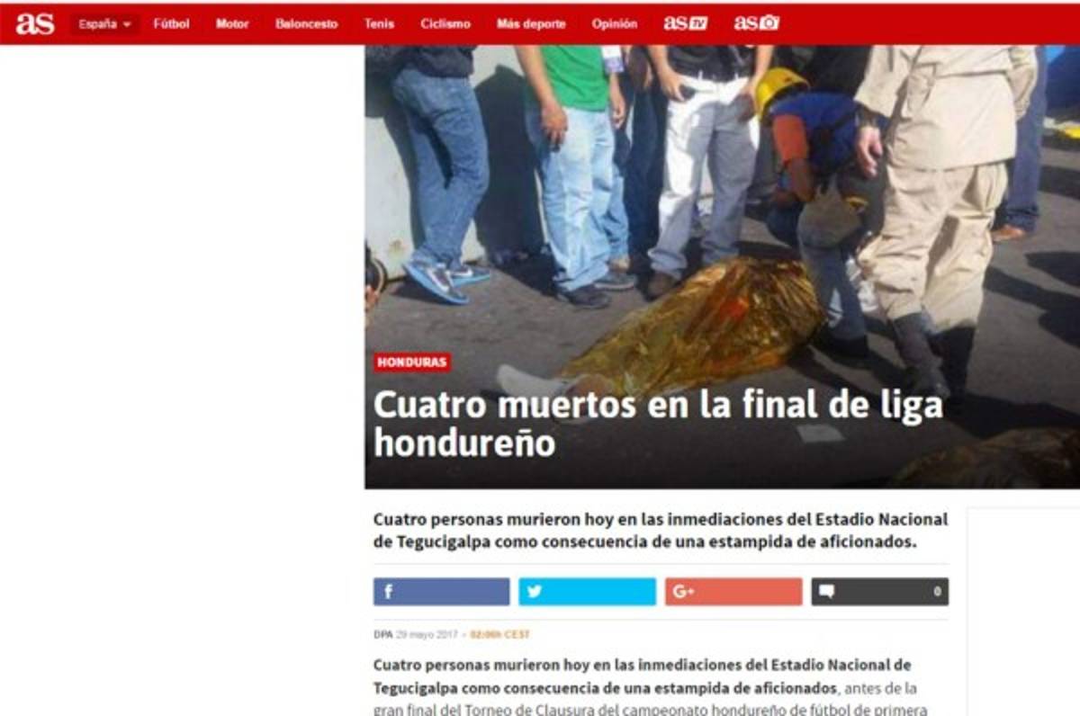 ¡TRISTEZA! La prensa mundial hace eco de la tragedia en la final de Honduras