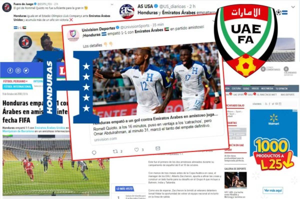 Esto dicen los medios internacionales del empate de Honduras ante Emiratos Árabes