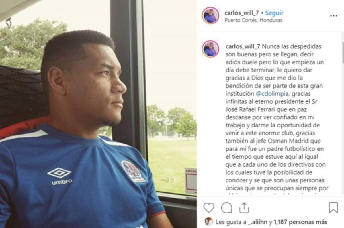 La emotiva carta de despedida de Carlos Will Mejía del Olimpia