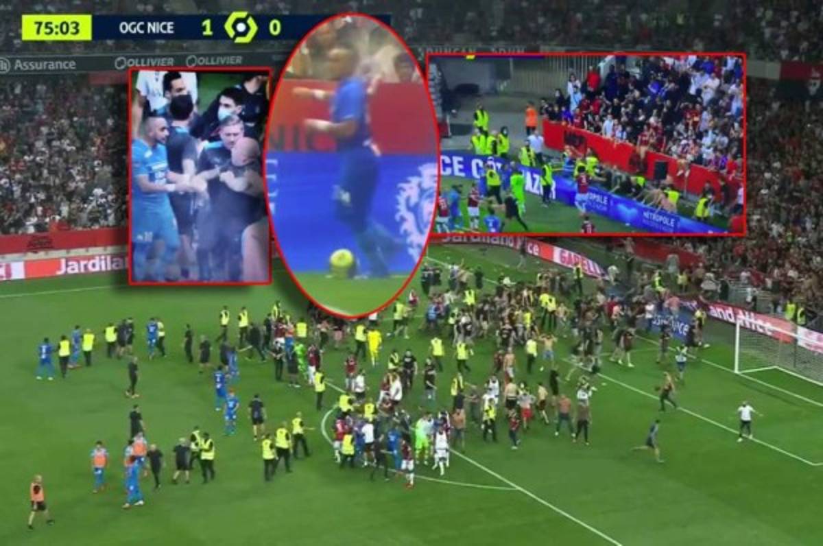 ¡Batalla campal! Ultras del Nice invaden la cancha para agredir a los jugadores del Marsella en pleno partido