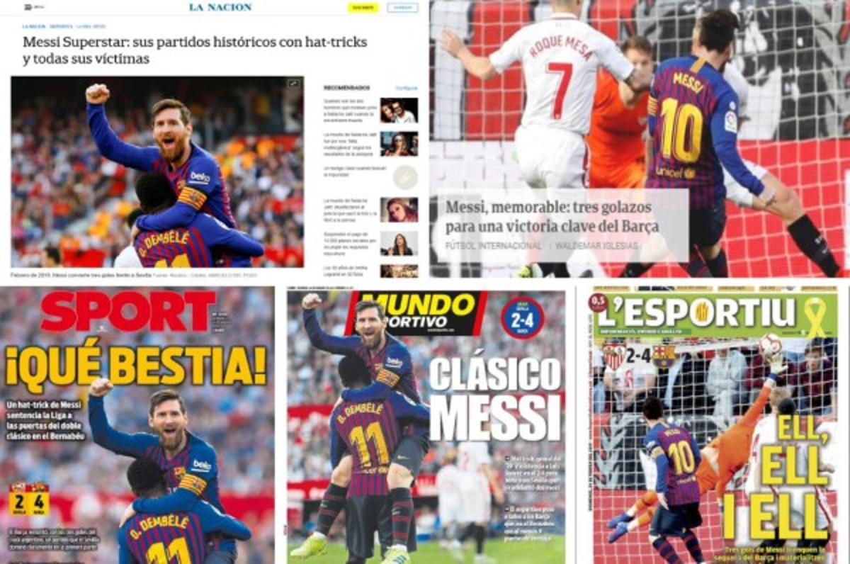 Así lucen las portadas del mundo el día después del hattrick de Messi al Sevilla