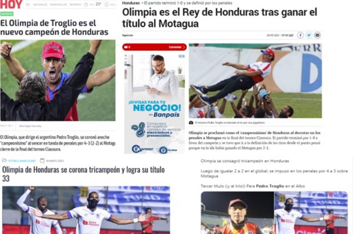 Prensa internacional sobre el tricampeonato de Olimpia ante Motagua y así destacan a Pedro Troglio