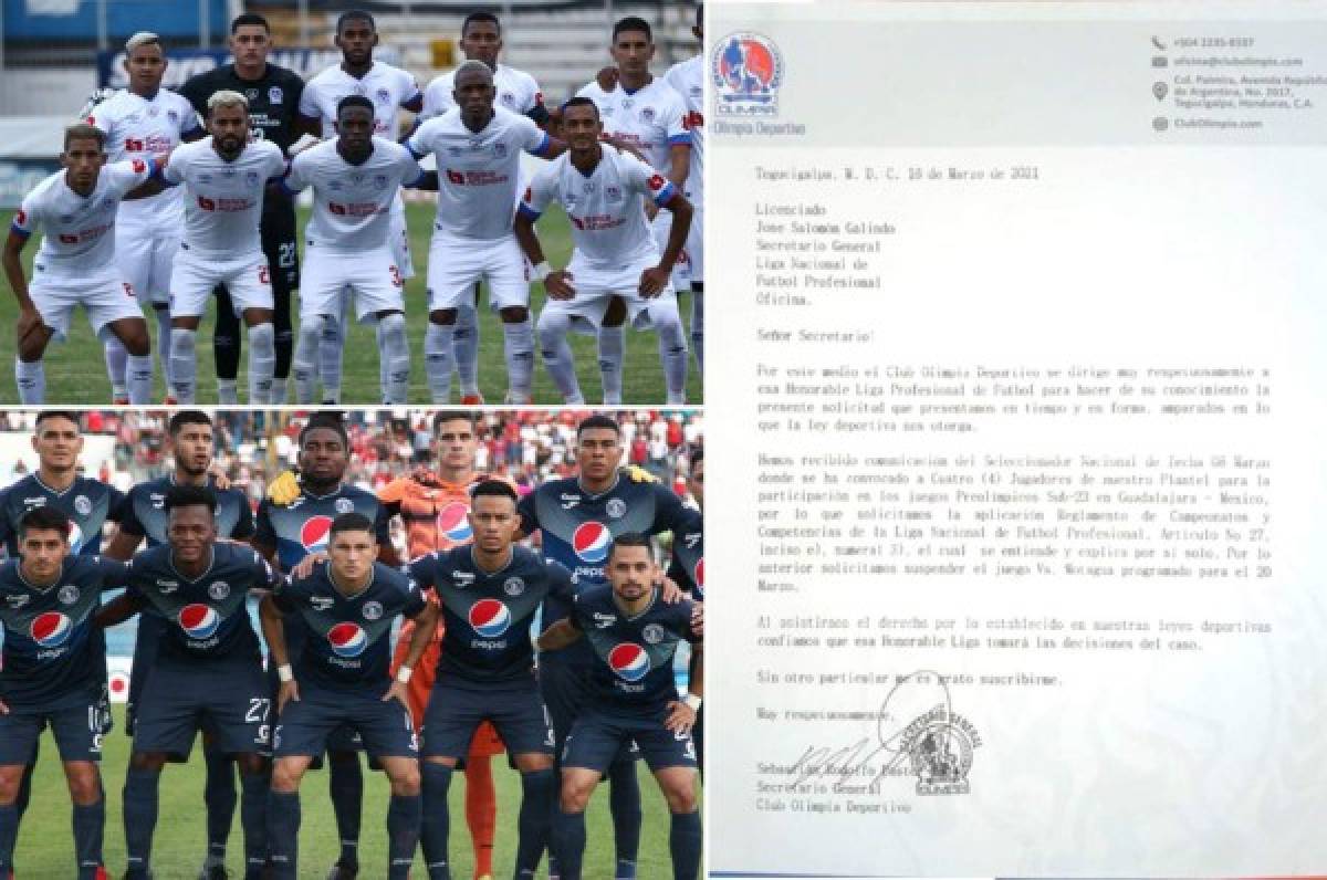 Olimpia solicitó a la Liga suspender el clásico ante Motagua por el llamado de cuatro jugadores a la Sub-23
