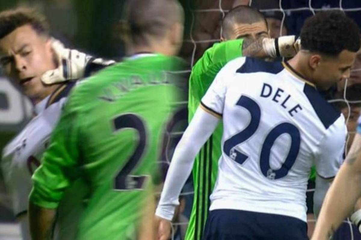 Víctor Valdes pierde la cabeza y agrede a Dele Alli en pleno partido