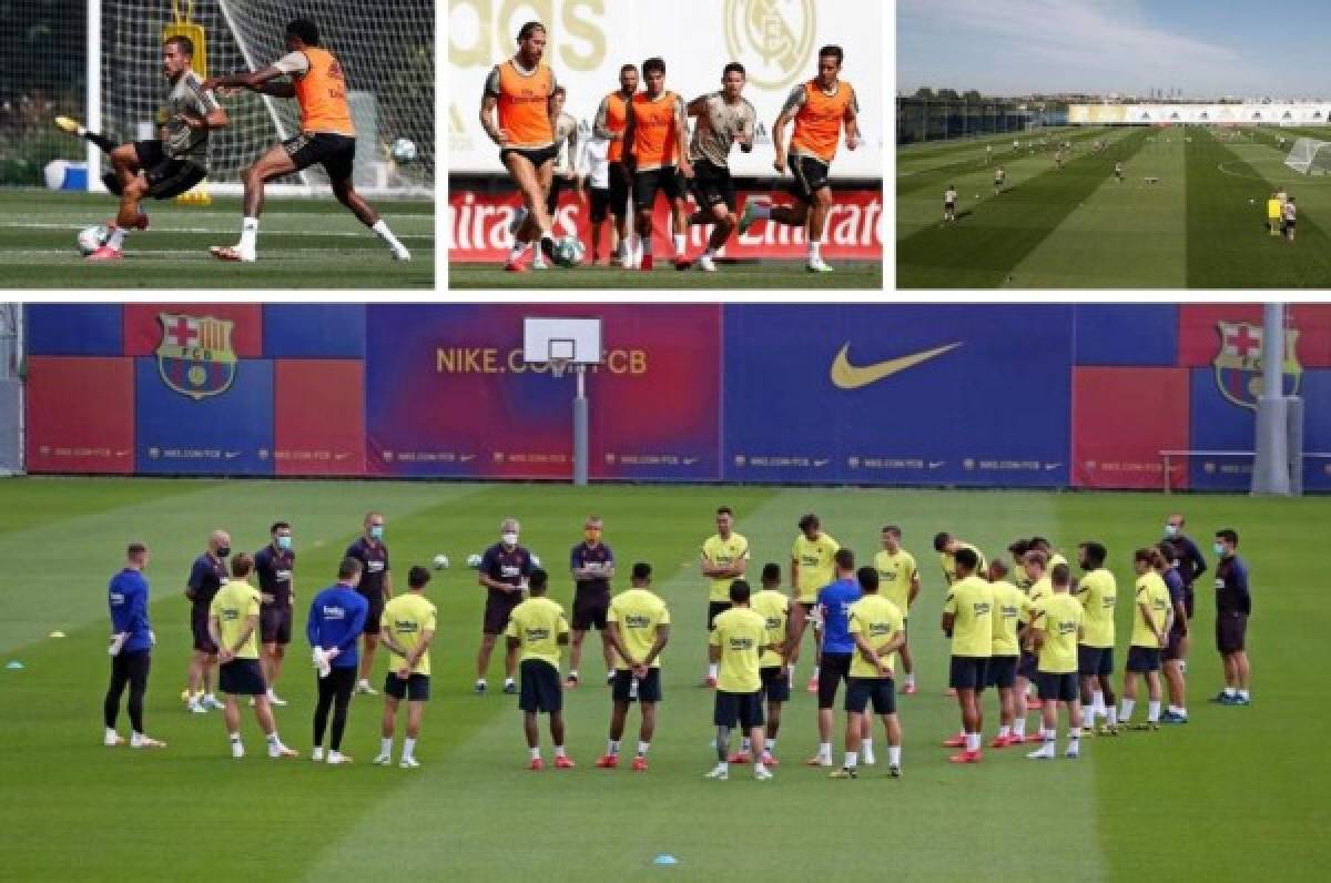 Fotos: El primer entrenamiento colectivo de Barcelona y Real Madrid post-coronavirus