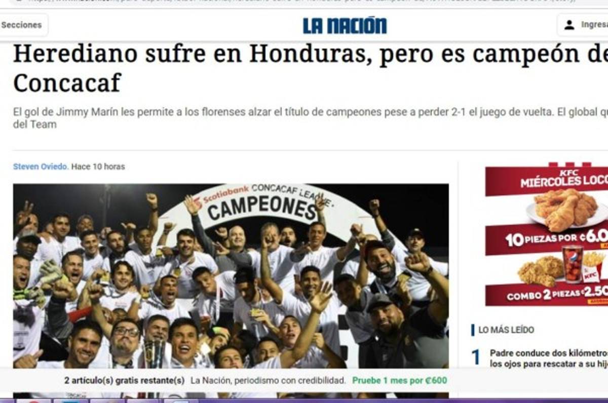 El orgullo de la prensa tica tras el triunfo del Herediano sobre Motagua