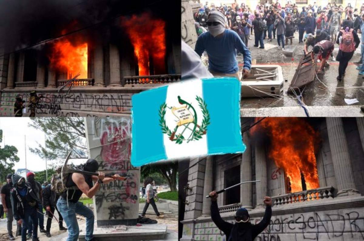 Guatemaltecos enardecidos incendian el Congreso Nacional exigiendo la renuncia del presidente Alejandro Giammattei