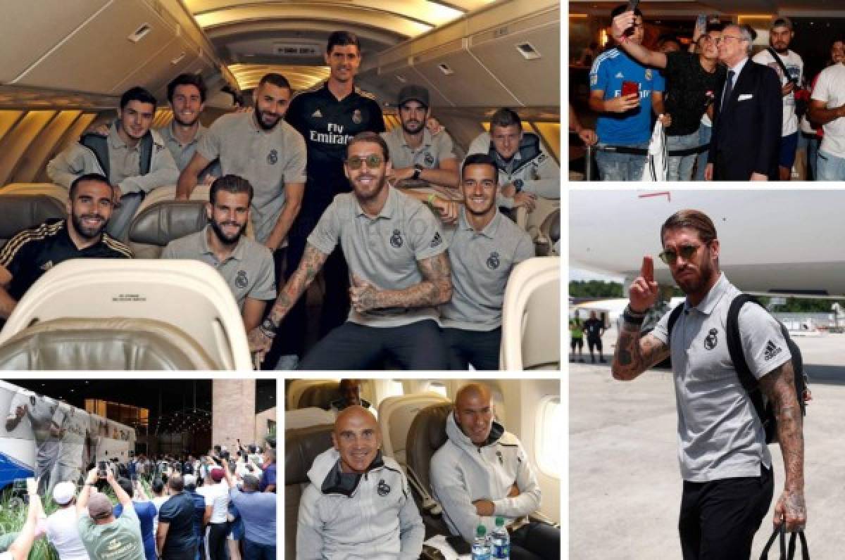 La selfie de Florentino, el abrazo de Hazard y el gesto de Sergio Ramos: Así viajó el Real Madrid a Houston