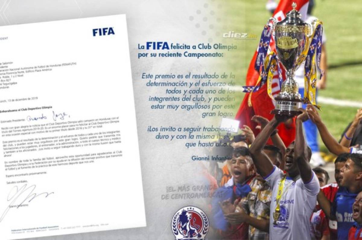 Gianni Infantino, presidente de FIFA, felicita a Olimpia por obtener la Copa 31
