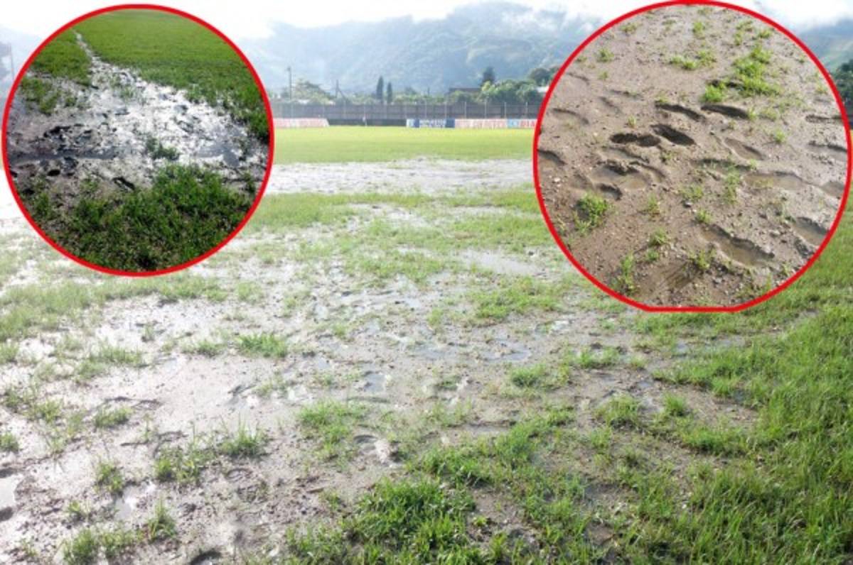 ¡FATAL! La cancha del estadio de Tocoa amaneció completamente inundada