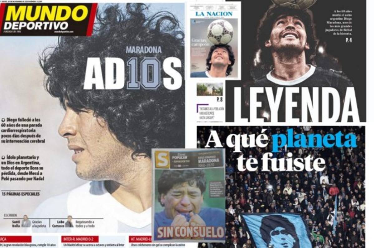 'D10s ya está en el cielo': Las portadas del mundo el día después de la muerte de Diego Maradona