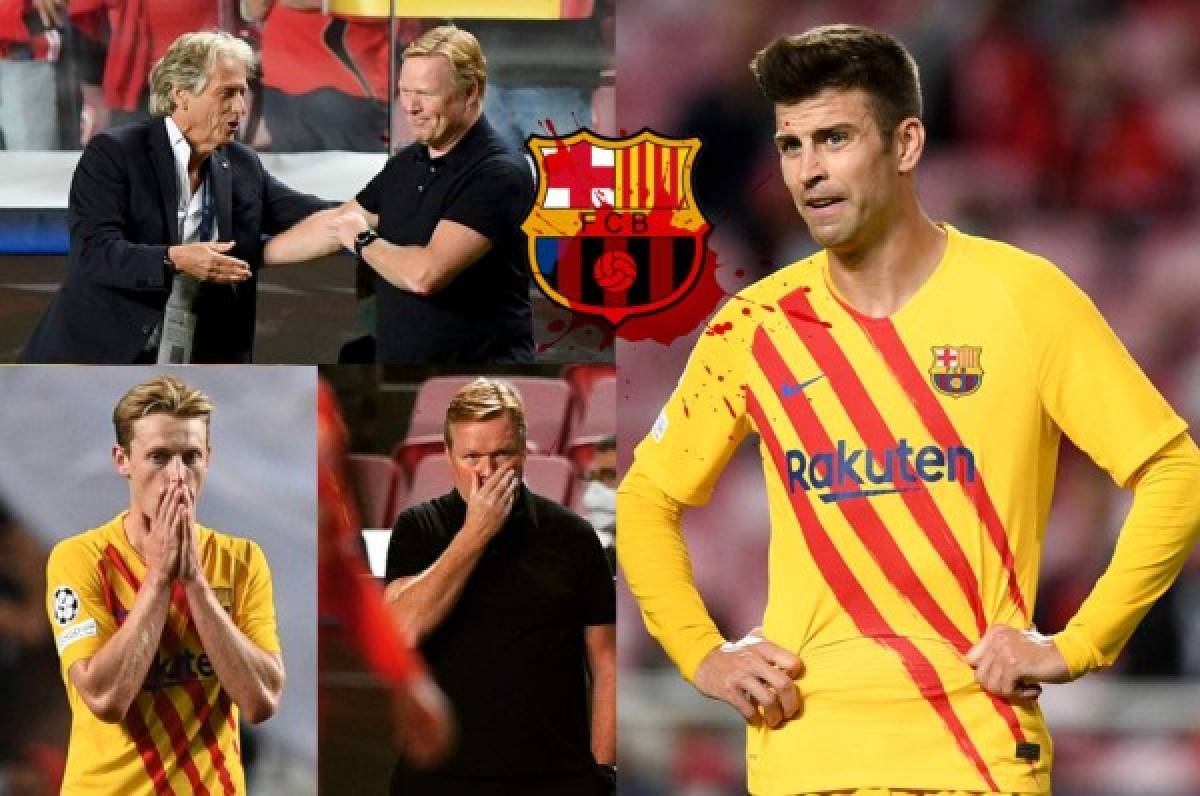 Descalabro catalán: Las caras de Koeman, la foto de Depay; Piqué, abatido en el Benfica-Barcelona