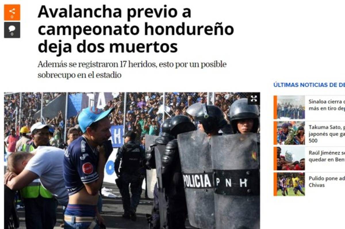 ¡TRISTEZA! La prensa mundial hace eco de la tragedia en la final de Honduras