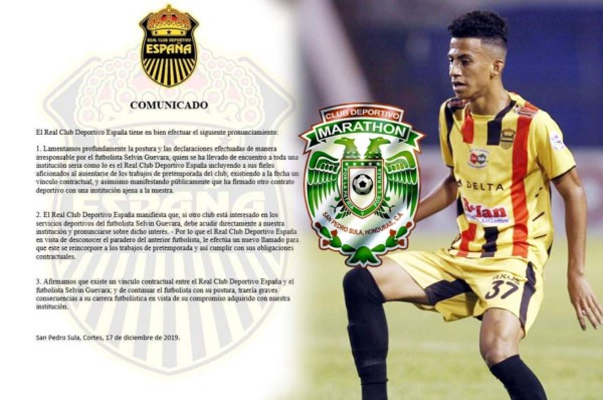 Real España condena declaraciones de Selvin Guevara y asegura que tiene contrato vigente