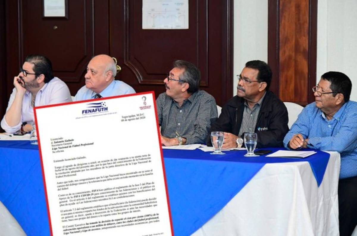 Fenafuth informa a Liga Nacional que no hará préstamo a FIFA, pero sí darán el millón de dólares a los clubes