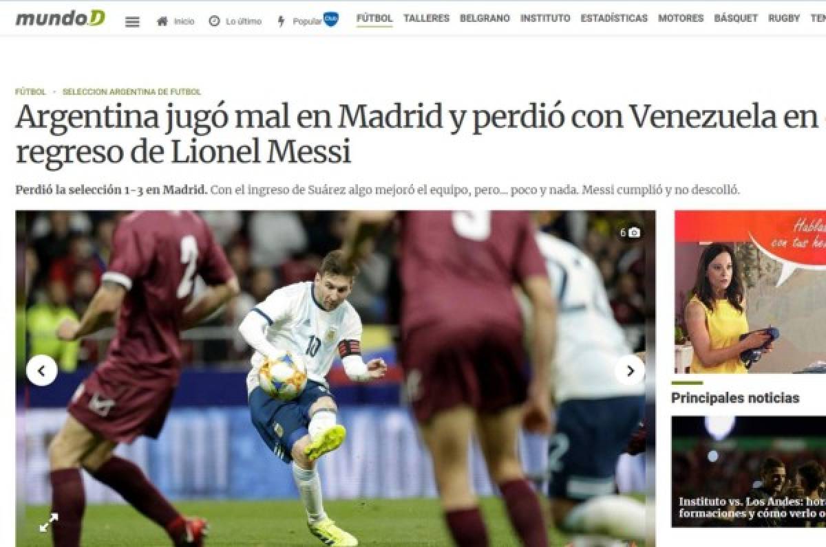 Los medios argentinos y sus titulares sobre derrota de Argentina en la vuelta de Messi