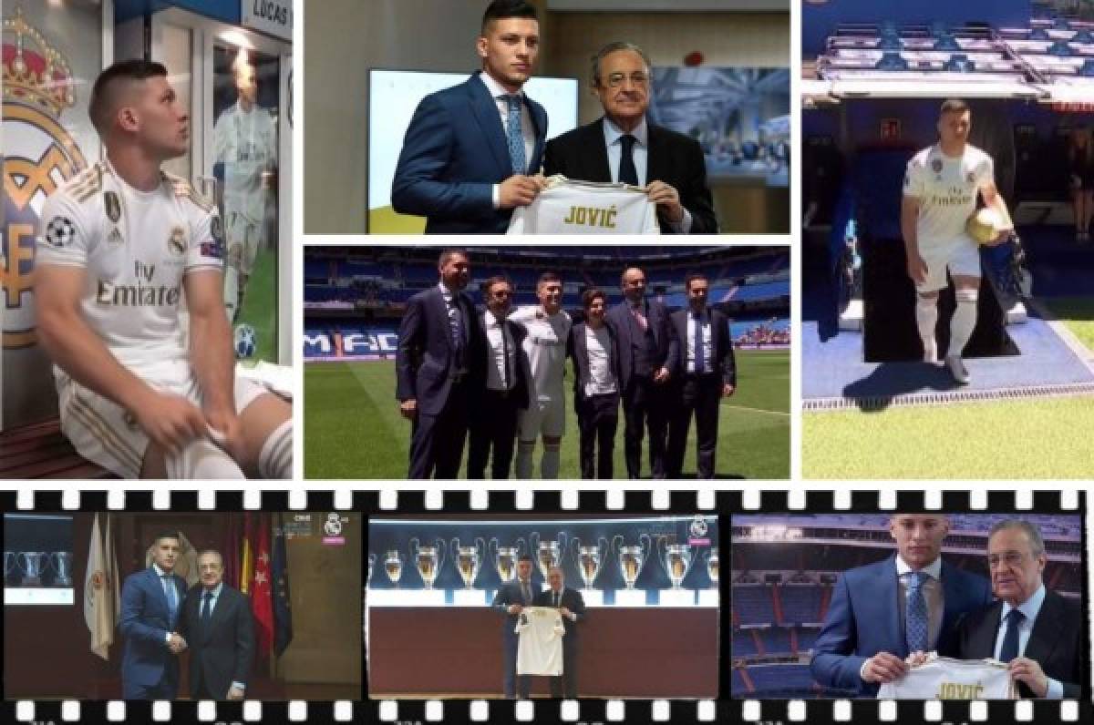 El emotivo abrazo de Florentino, el beso al escudo y la selfie: Así fue la presentación de Luka Jovic en el Real Madrid