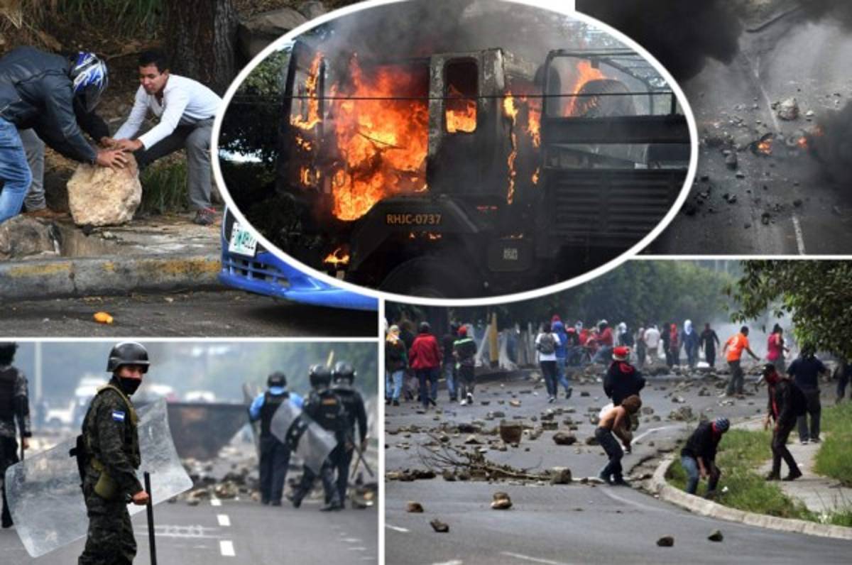 EN FOTOS: Carreteras tomadas y autos incendiados, así está Honduras este viernes