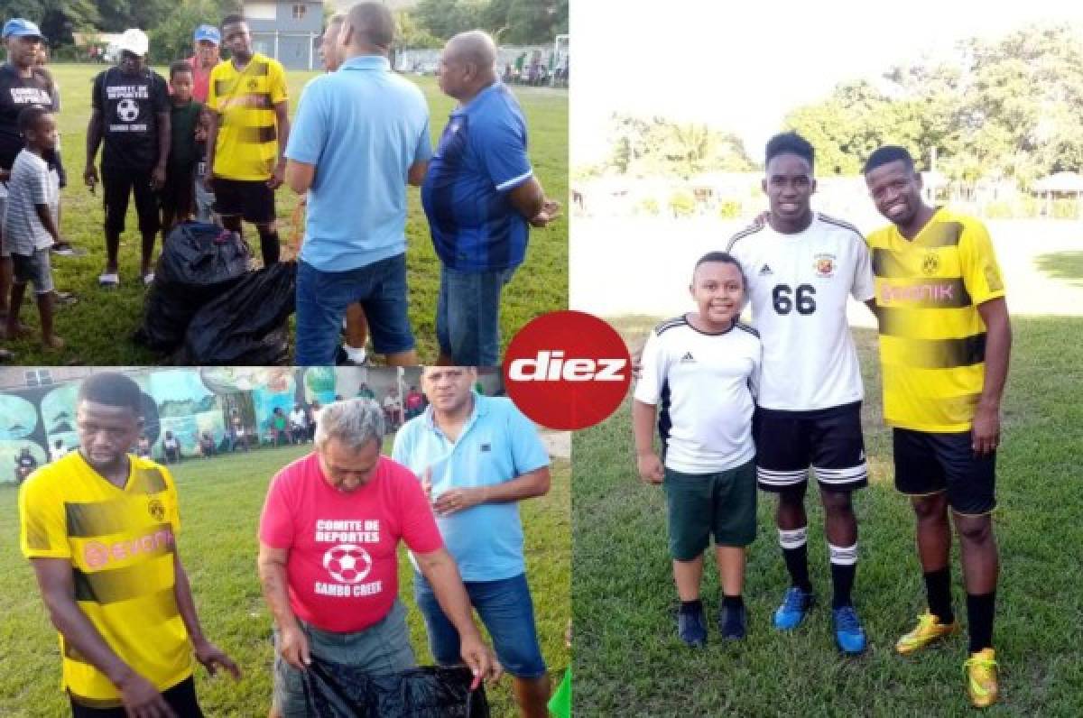 Boniek García dona implementos deportivos a niños de la comunidad garífuna de Sambo Creek