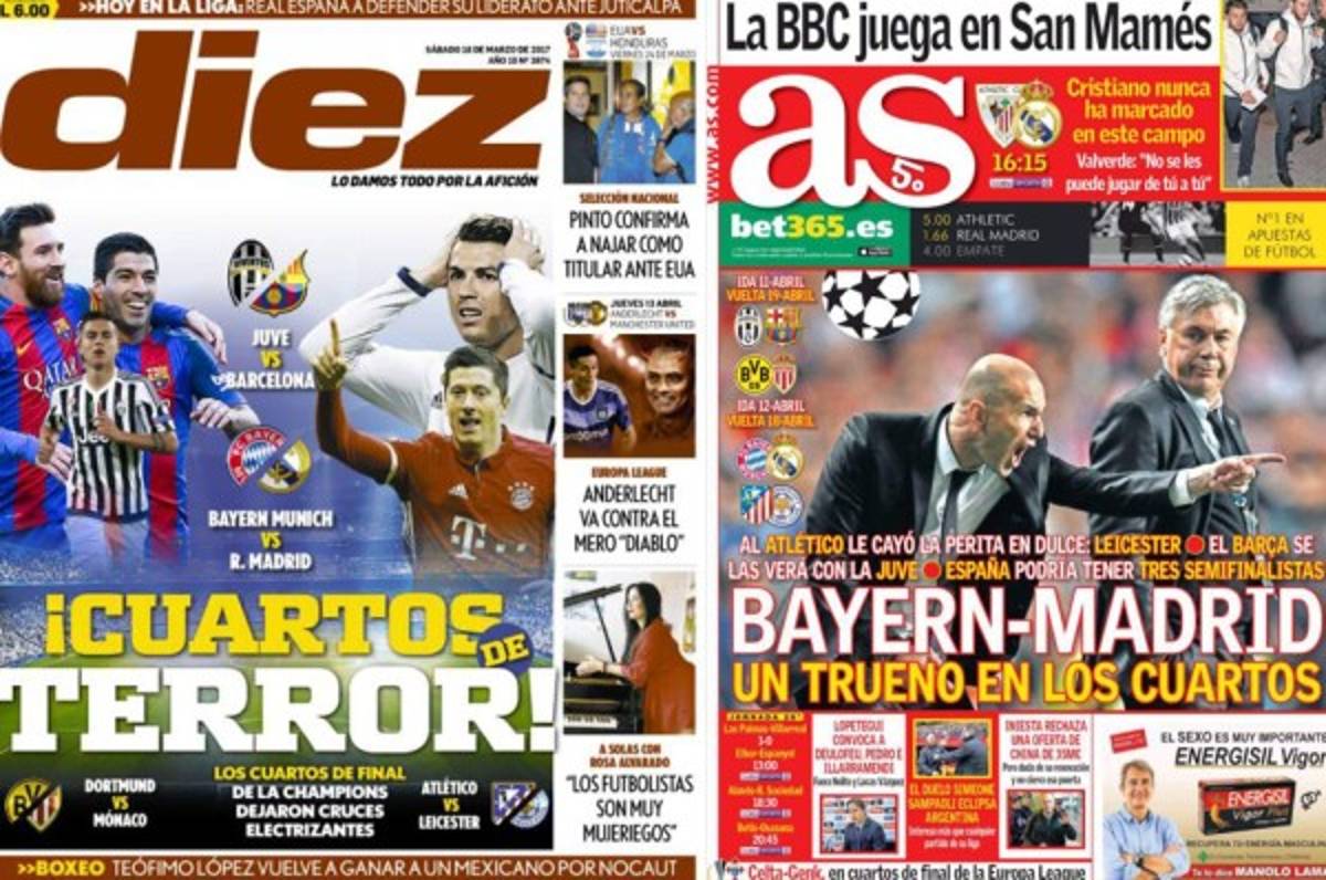 Portadas de hoy: Espectaculares cuartos de final de la Champions League.
