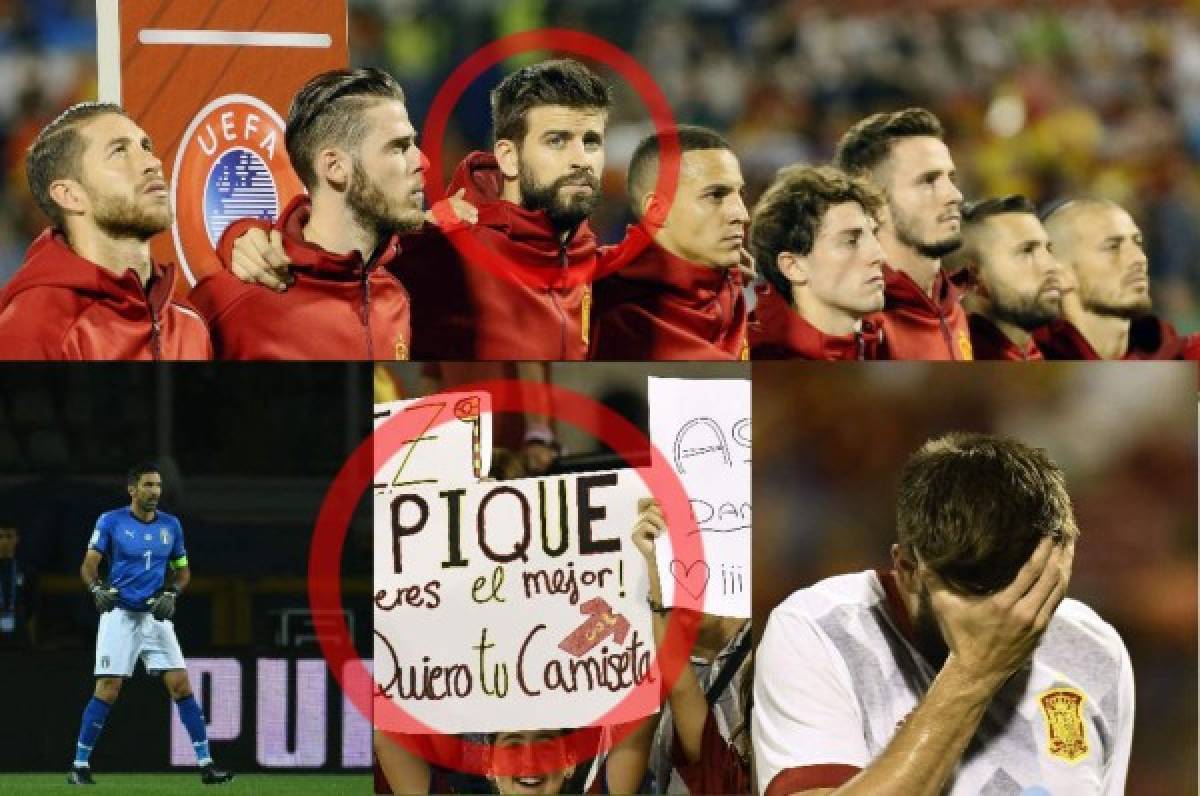 Lo que no se vio en TV: Polémica actitud de Piqué en el himno y el festejo de España en camerinos