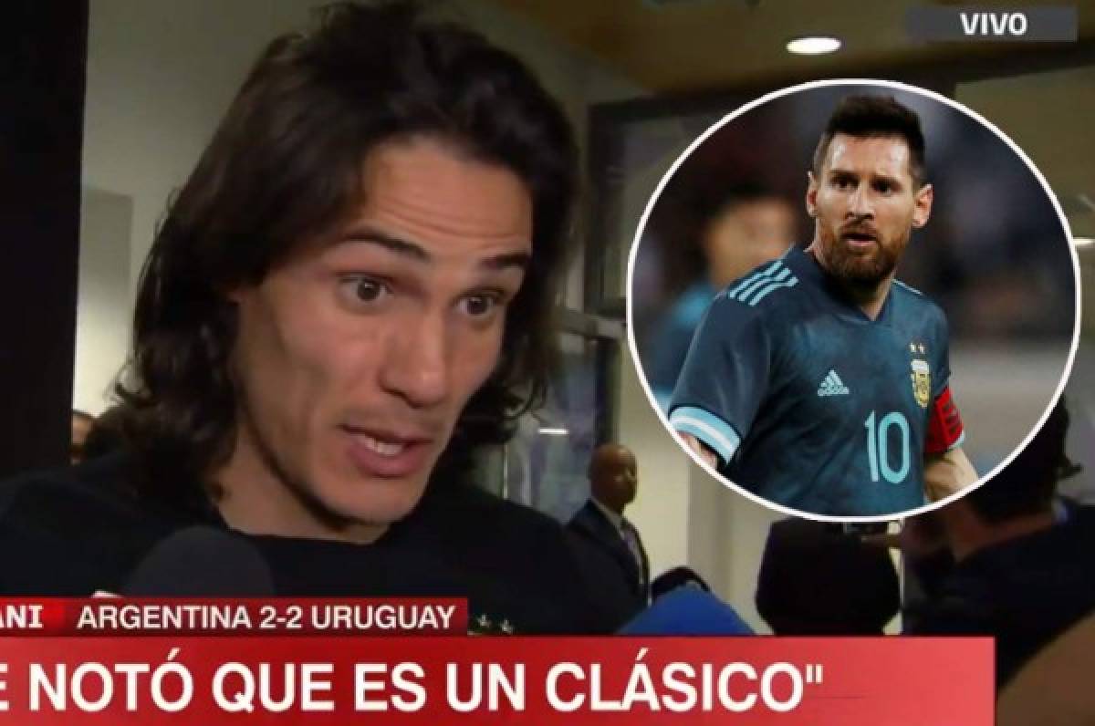 La reacción de Cavani tras el fuerte cruce que mantuvo con Lionel Messi
