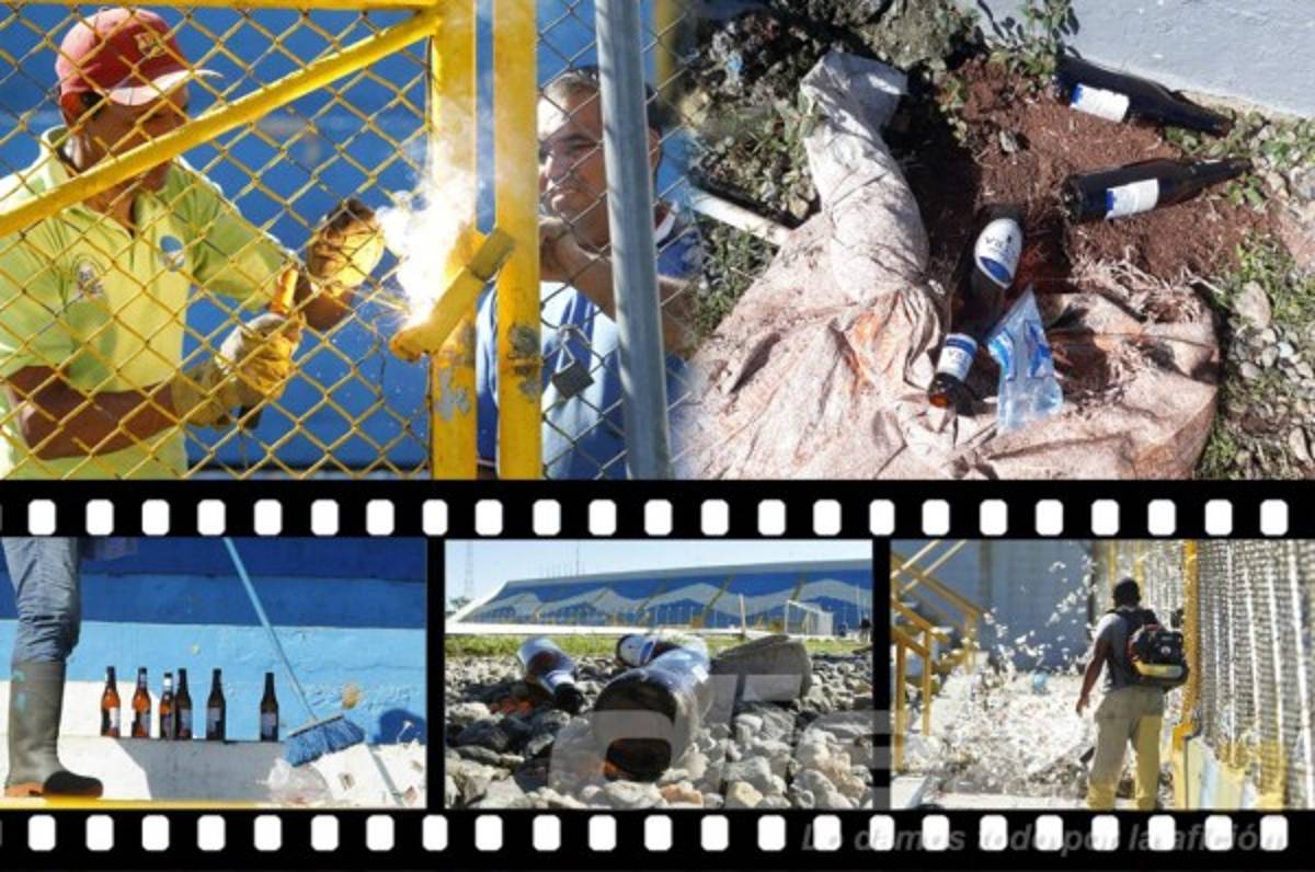 Botellas de vidrio, portones rotos y piedras, así amaneció el estadio Morazán