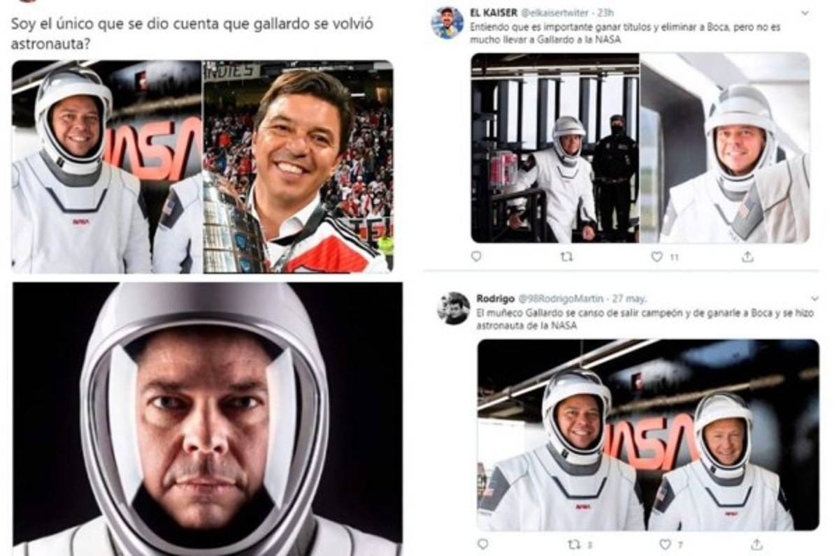 Memes del parecido de Gallardo, DT de River Plate, con un astronauta de la misión de la NASA