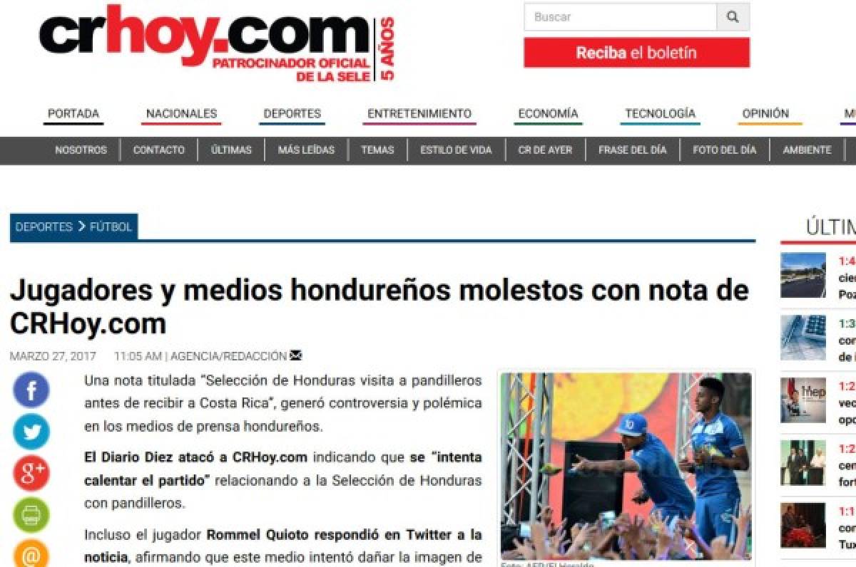 Periódico tico que llamó 'pandilleros' a afición que visitó Honduras lanza aclaración