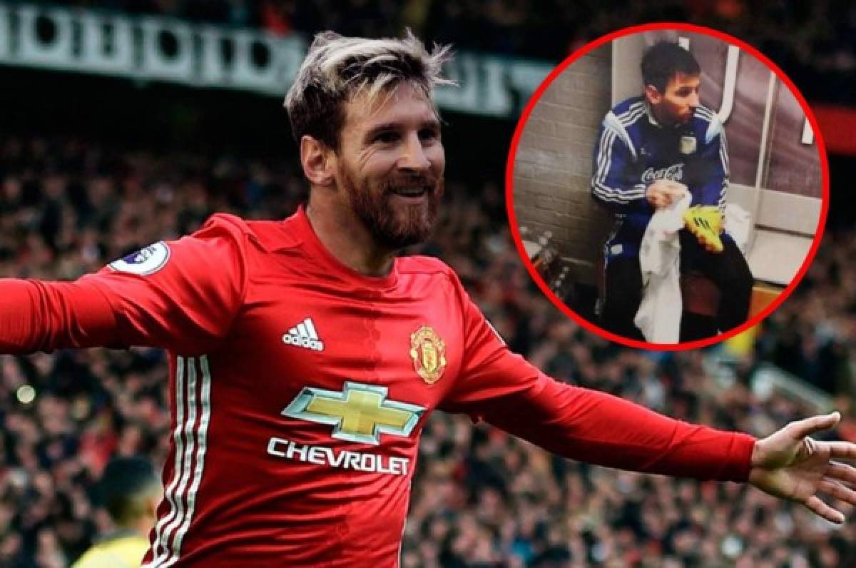 Sorpresa: La foto de Messi colgada en los vestuarios del Manchester United
