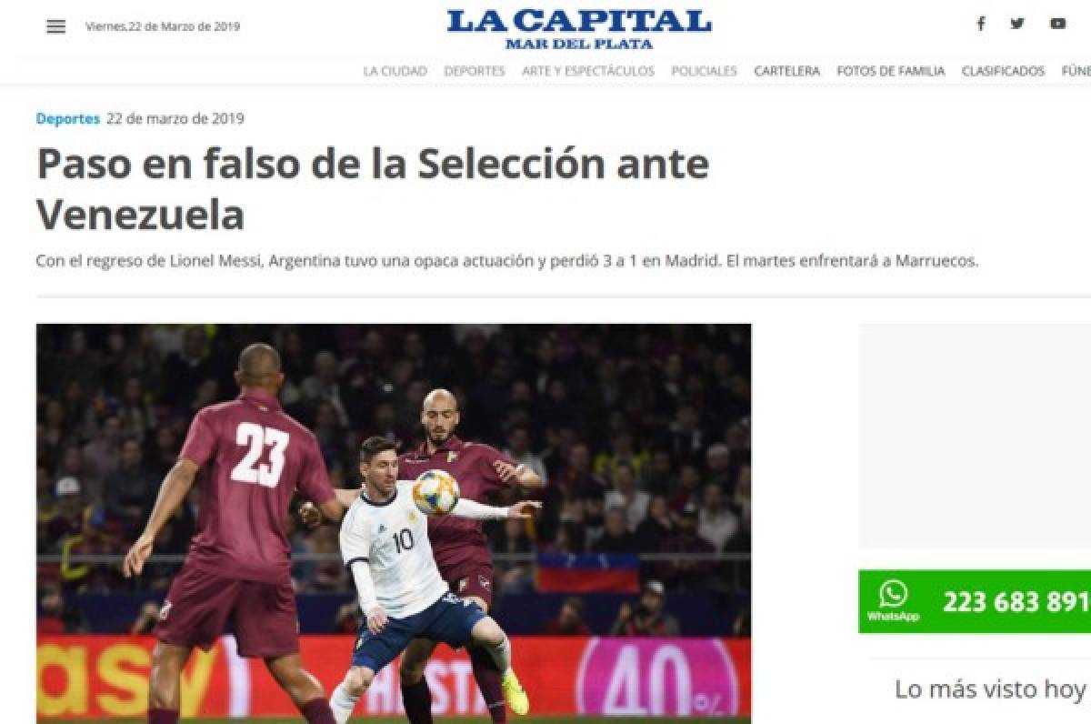 Los medios argentinos y sus titulares sobre derrota de Argentina en la vuelta de Messi