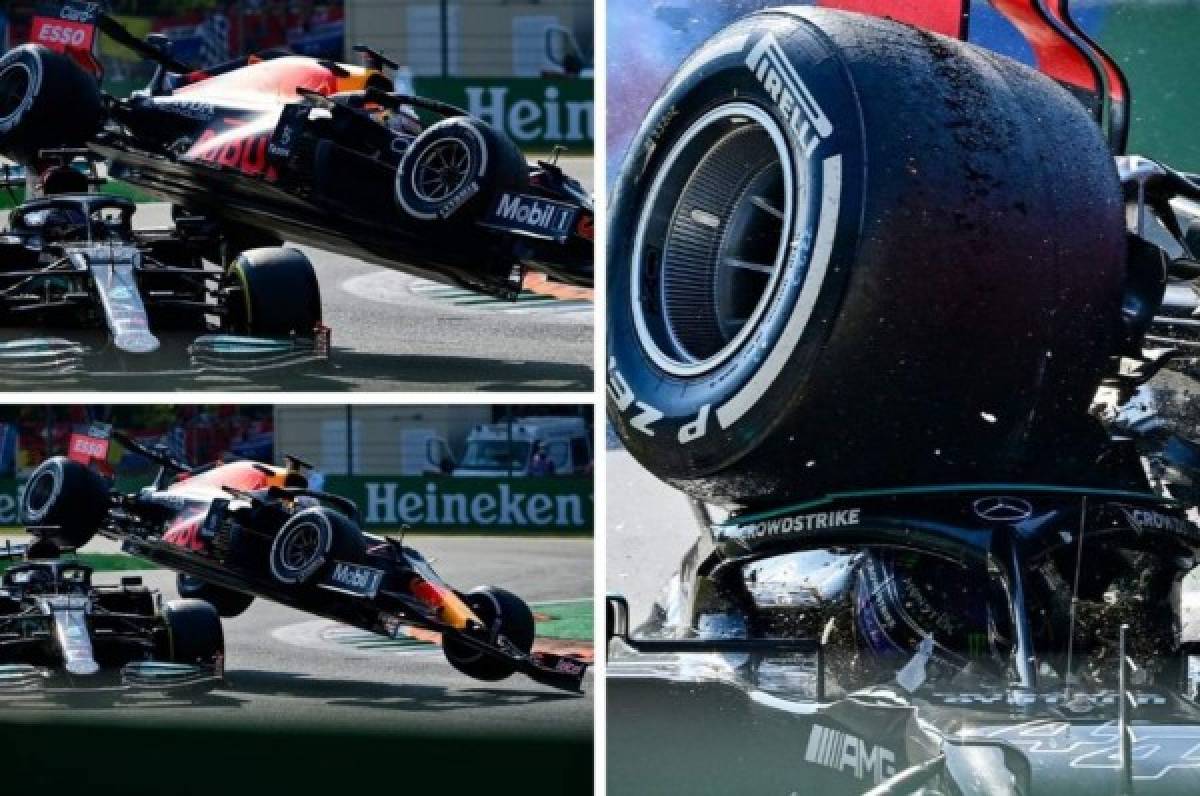 Impactante accidente: La llanta del auto de Verstappen pasó sobre la cabeza de Lewis Hamilton