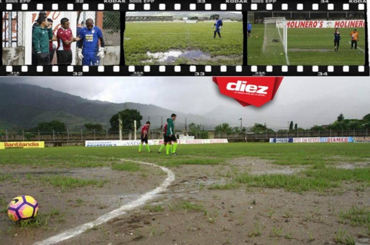 Así de deteriorada luce la cancha del estadio Francisco Martínez de Tocoa