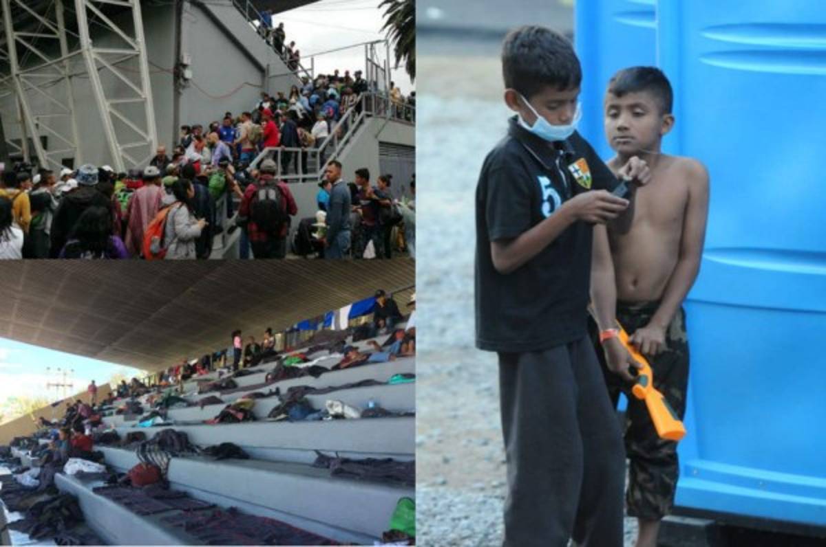 Así luce el estadio mexicano donde los migrantes hondureños han sido albergados