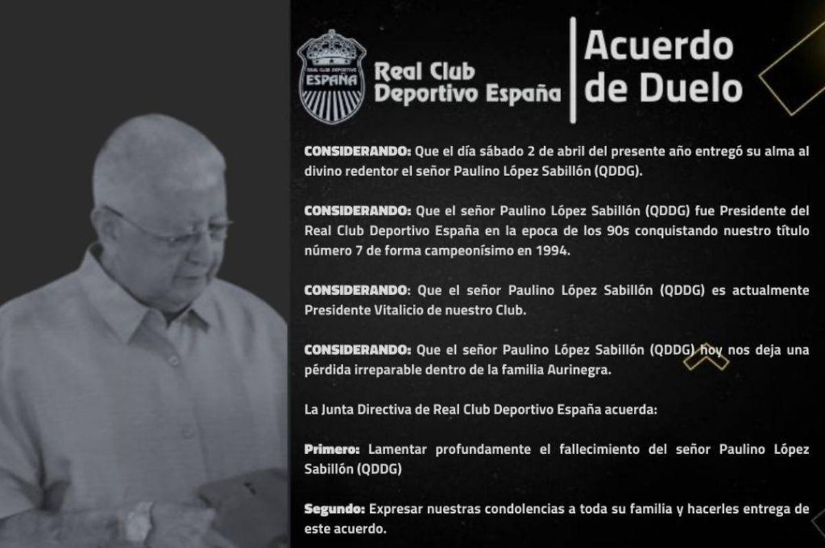 Muere Paulino López Sabillón, presidente vitalicio del Real España y quien logró el campeonísimo de 1994