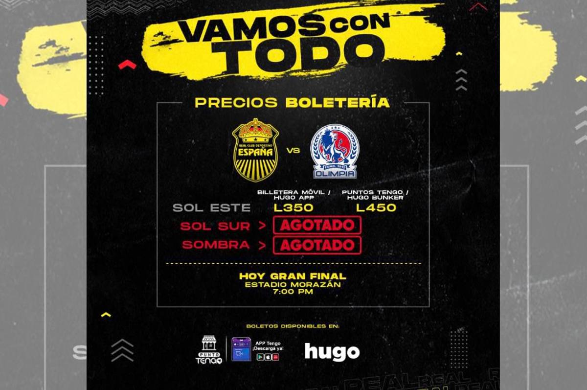 Real España reporta boletería agotada en los sectores de sol sur y sombra para la final ante Olimpia en el Morazán