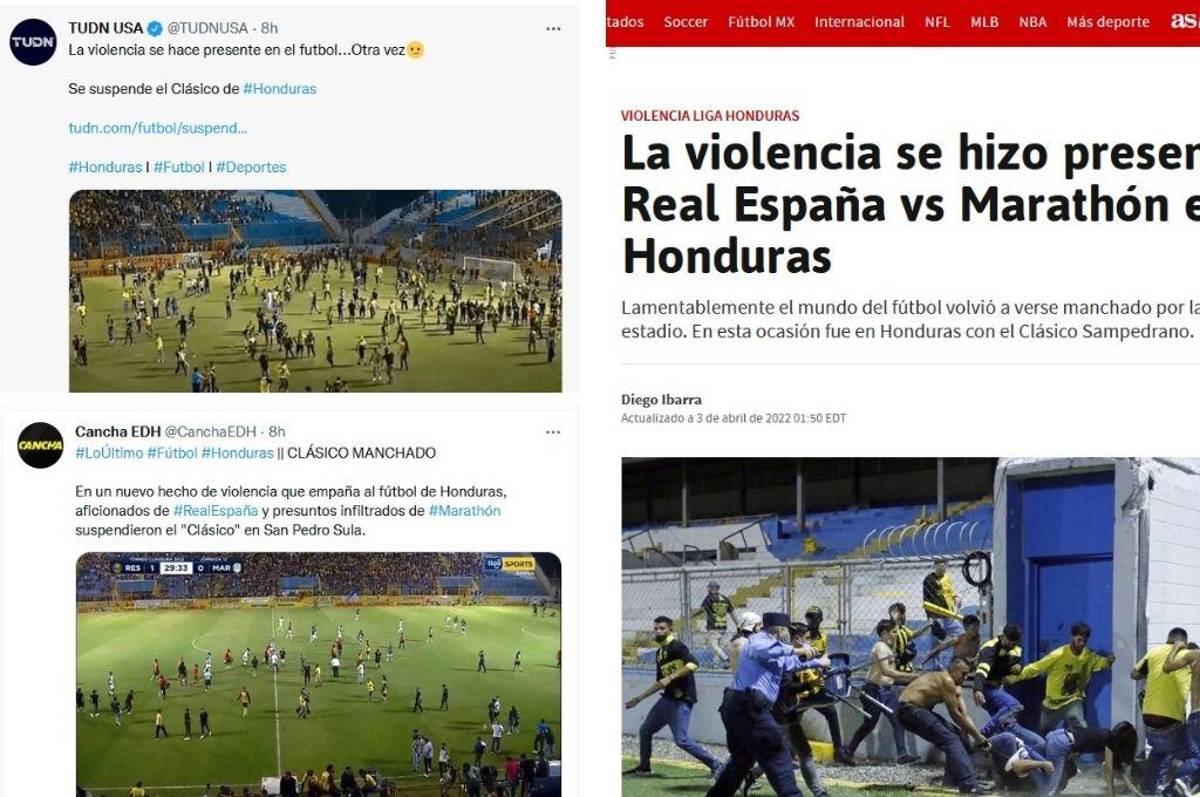 “Terrible” y “clásico manchado”: La prensa internacional y periodistas sobre los incidentes en el Real España-Marathón